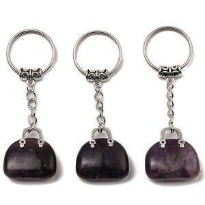 NWOT Big Natural Amethyst Gem Purse Bag Keychain Pendant Charm Mix&Match 2/$20